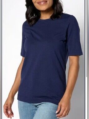 TripleLuxe Knit Elbow Sleeve Tops - Navy